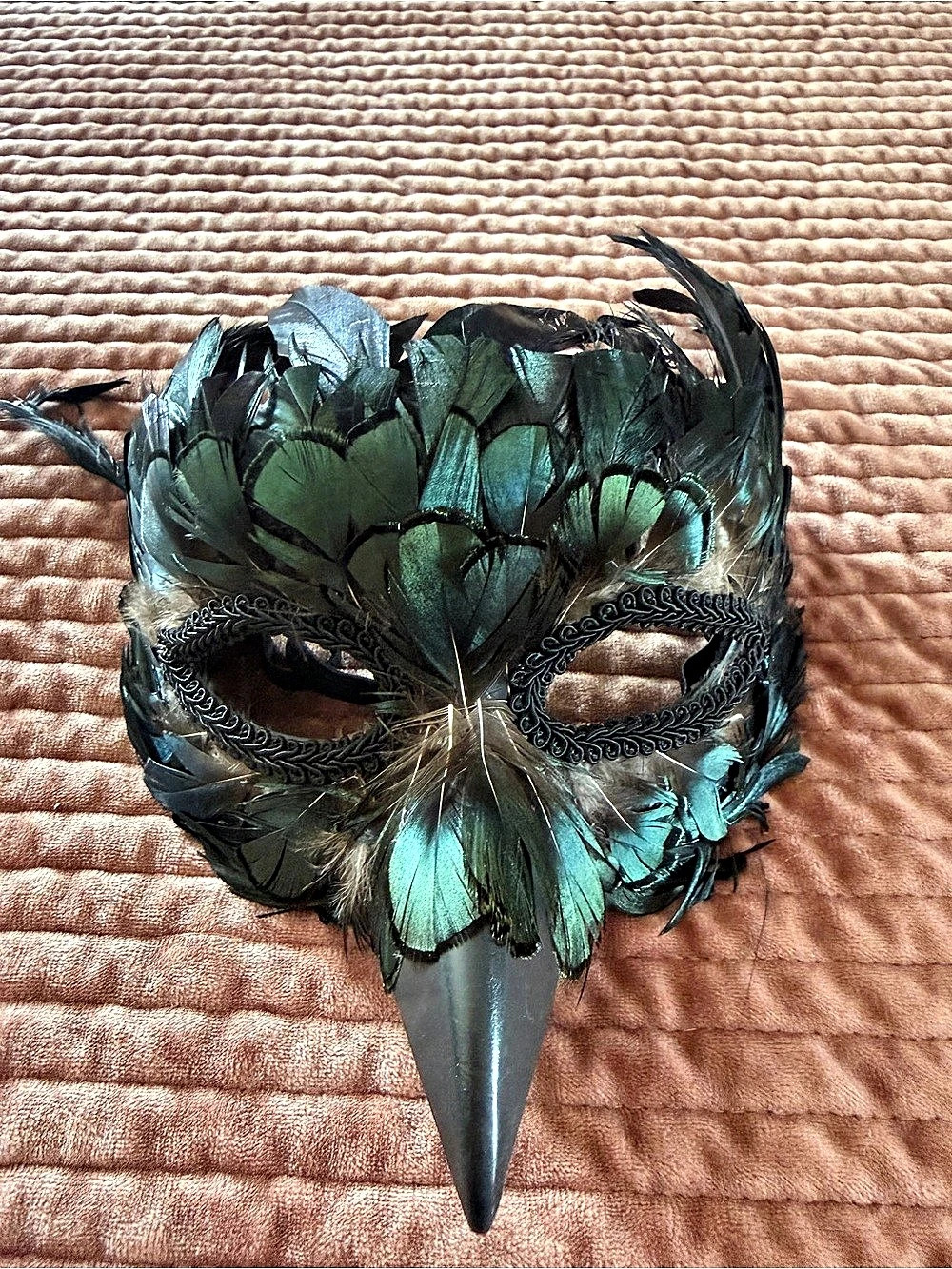Feather Venetian Mask in Black & Green